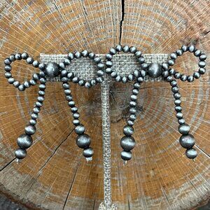 Handcrafted Silver-Tone Bow Drop Earrings